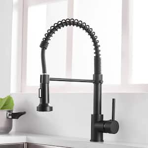 1-Handle Commercial Kitchen Sink Faucet With Pull Down Sprayer Single Hole Kitchen Faucets Spring Modern Tap Matte Black