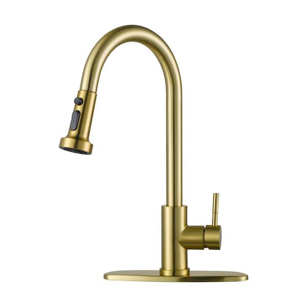 VEVETTA Gold 15 in. H Single Handle Pull Down Sprayer Kitchen Faucet with 360° Spout Swivel and 3-Spray Mode
