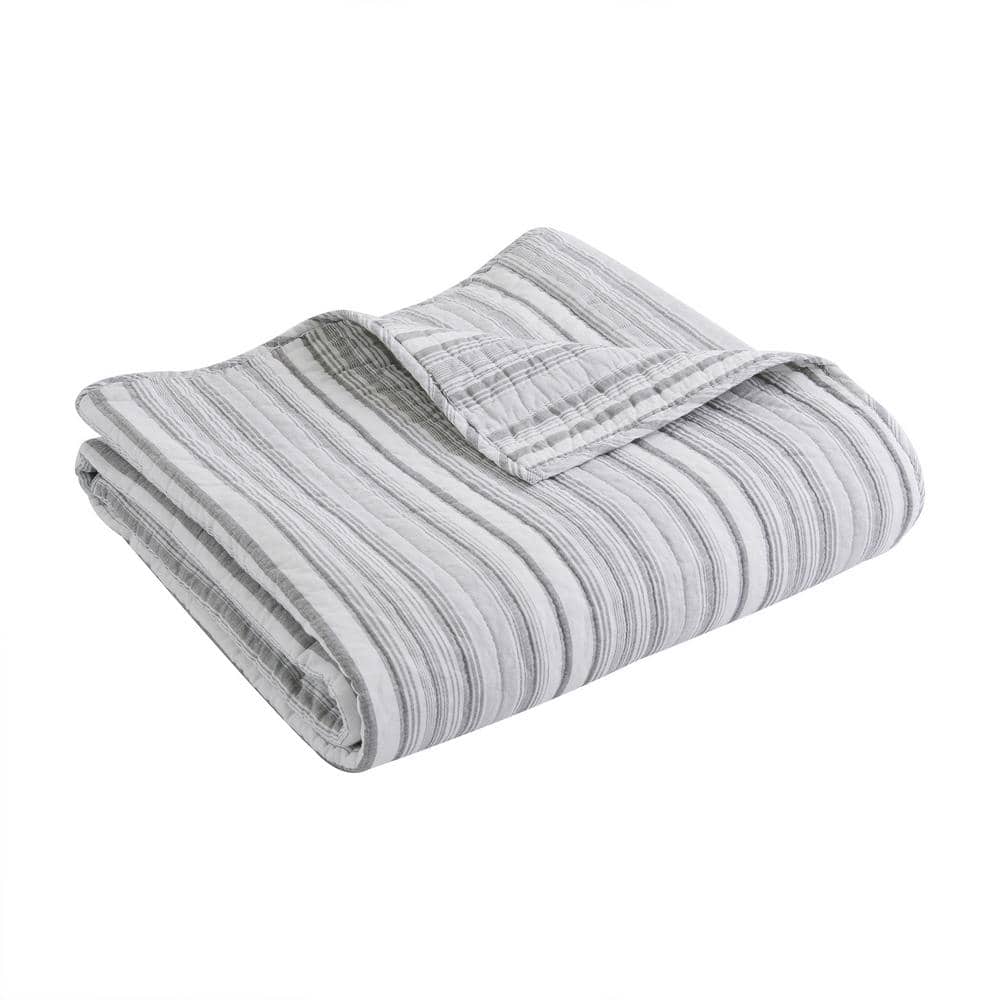 LEVTEX HOME Bondi Stripe Grey Quilted Cotton Throw Blanket L10372QT