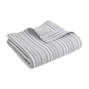 Bondi Stripe Grey Quilted Cotton Throw Blanket
