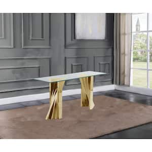 Ozuna 55 in.Tempered Clear Glass Gold Stainless Steel, Rectangle Console Table.