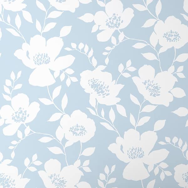 The Company Store Ava Floral Blue Non-Pasted Wallpaper Roll (Covers 52 sq. ft.)