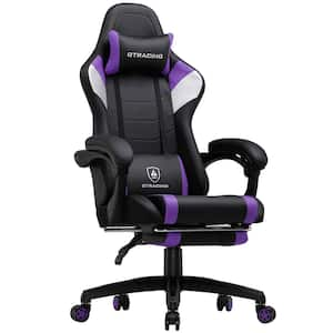 Faux Leather Computer Gaming Chair with Footrest Ergonomic Reclining Office Chair Swivel Rolling Chair, Purple