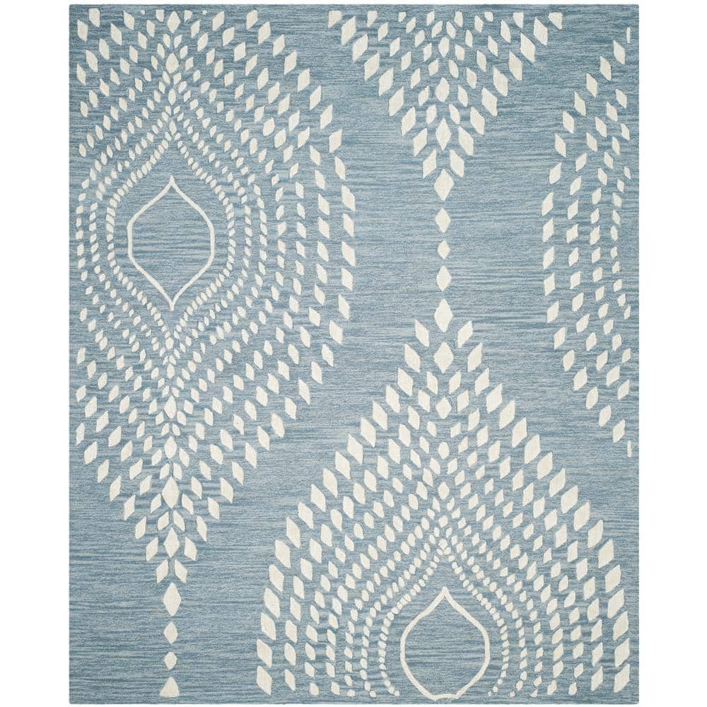 Bella Blue and Ivory Hand-Tufted Wool 8' x 10' Area Rug