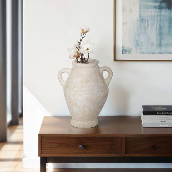 Liv & Skye 24 in. White Ceramic Amphora Decorative Vase 20655-01