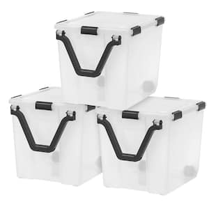 106 QT. Plastic Storage Bins with Weatherproof Latched Lids and Pull Handle (3-Pack)