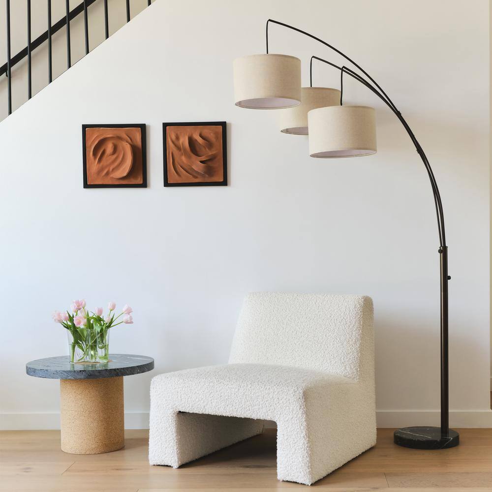 Bronze Trilage 84" Adjustable 3-Light LED Floor Lamp with Beige Shades