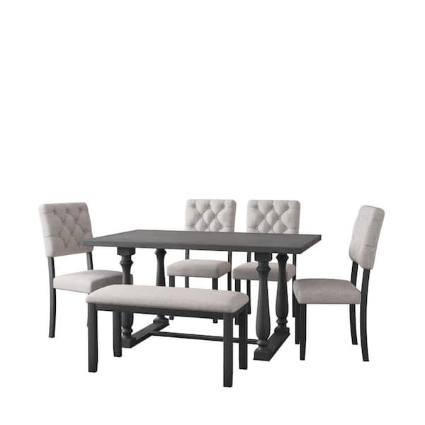wetiny 6-Piece Wood Top Gray Dining Set