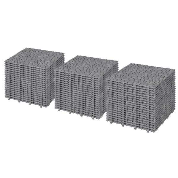 GOGEXX 1ft. x1ft. PVC Deck Tiles In Gray 12 of Tiles Interlocking Flooring Pebble Stone Pattern Outdoor Anti-slip（60 PCS）