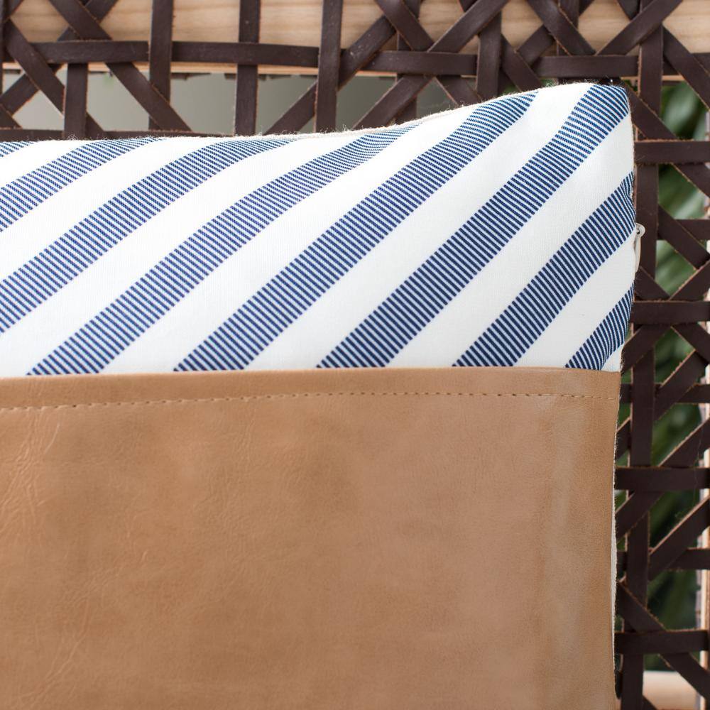 Endra Chevron Navy and Tan Faux Leather Throw Pillow
