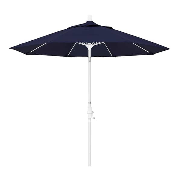California Umbrella 9 ft. Matted White Fiberglass Market Patio Umbrella Collar Tilt in Navy Blue Pacifica