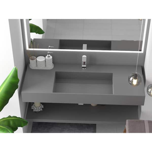 Juniper 48 in. Wall Mount Solid Surface Single-Basin Rectangle Bathroom Sink in Matte Gray
