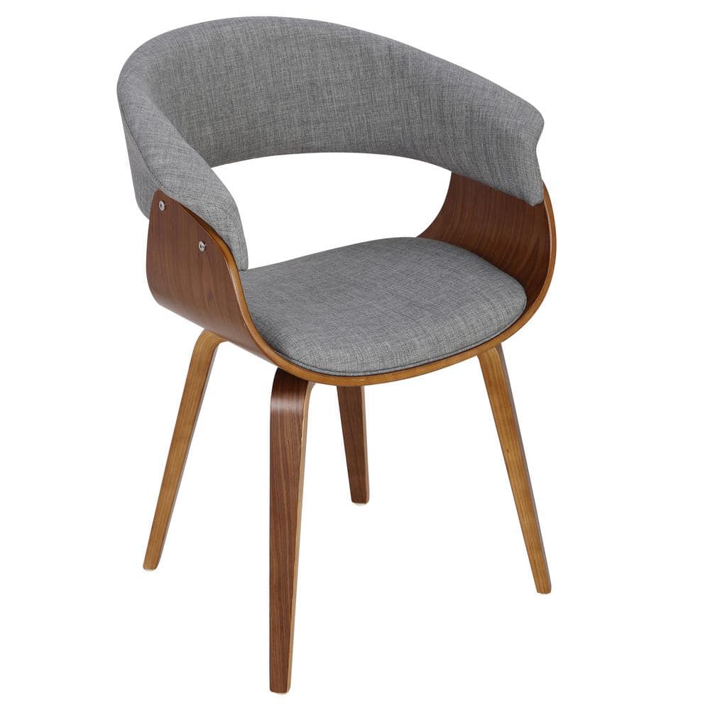 Set of 2 Light Grey Upholstered Walnut Wood Arm Chairs