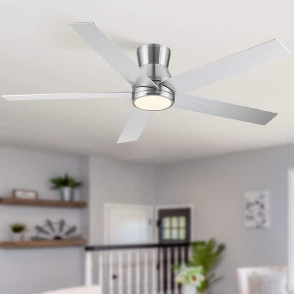 PUDO 52 in. Integrated LED Silver Indoor Modern Ceiling Fan Light