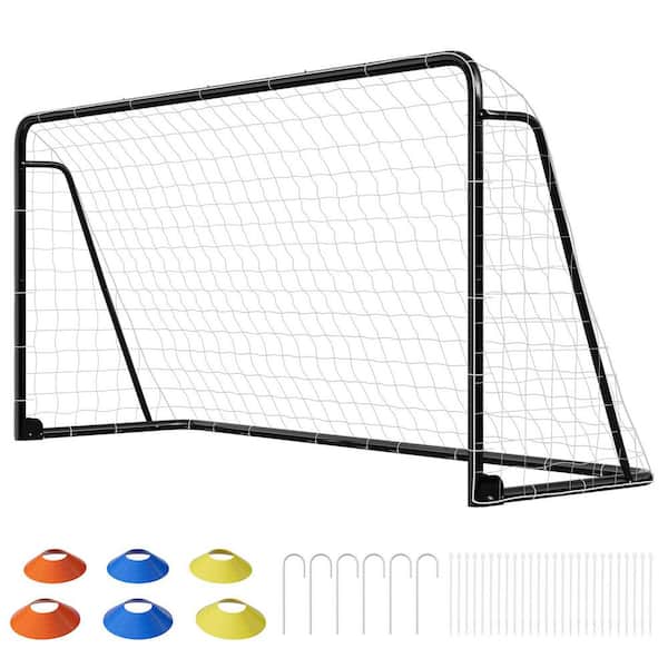 12 x 6 ft. Soccer Goal for Backyard Metal Soccer Goal Foldable Steel Soccer Goal in. Black w/ Training Target and 6 Cone