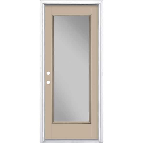 Masonite 32 in. x 80 in. Right-Hand Clear Full Lite Canyon View Painted Fiberglass Prehung Front Door w Brickmold and Vinyl Frame