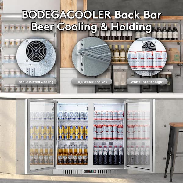 35 in. 7.4 cu. ft . Single Zone 216-Can Beverage Cooler Under Counter Bar Refrigerator w/LED Lighting in Stainless Steel