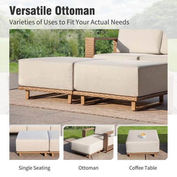 PHI VILLA Brown Rattan Wicker 6 Seat 6-Piece Steel Outdoor