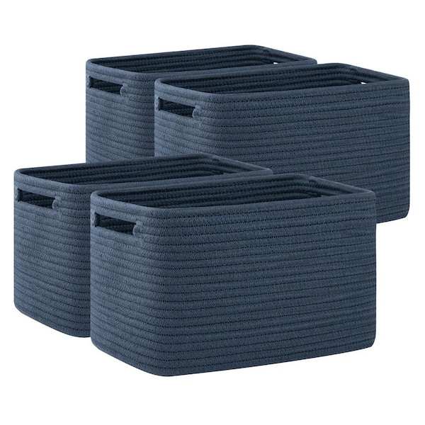 Blue 13 in. x 7.8 in. Cotton Decorative Basket with Handles (Set of 4)