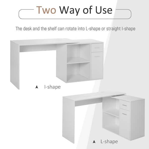 HOMCOM 47 in. White Computer Desk Home Office L-Shaped Corner Desk Study  Workstation Table with 2-Side Shelves 836-461WT - The Home Depot