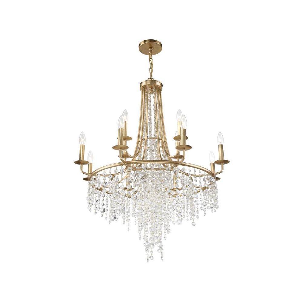 Antique Gold 12-Light Crystal Candle Chandelier
