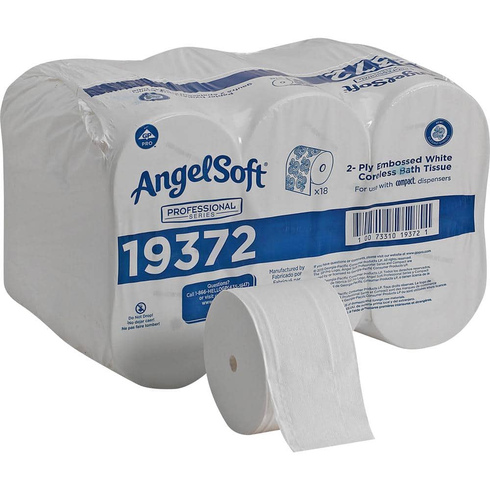  Angel Soft Professional Series Compact Premium Embossed  Coreless 2-Ply High-Capacity Toilet Paper by GP PRO; White; 19371; 750  Sheets Per Roll; 36 Rolls Per Case : Health & Household
