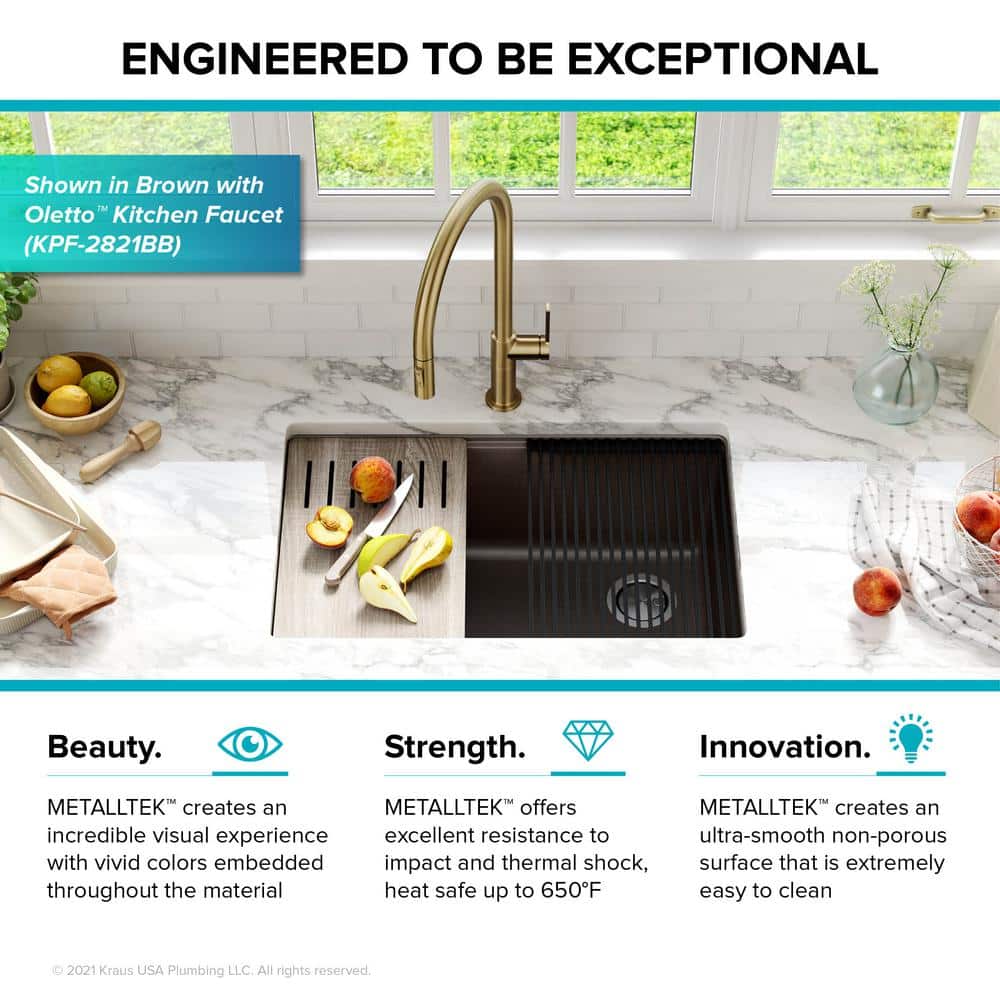 Metallic Gray Quartz Composite Single Bowl Drop-In Kitchen Sink