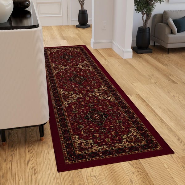 Basics Collection Non-Slip Rubberback Medallion Oriental Design 3x10 Indoor Runner Rug, 2 ft. 7 in. x 9 ft.10 in., Red