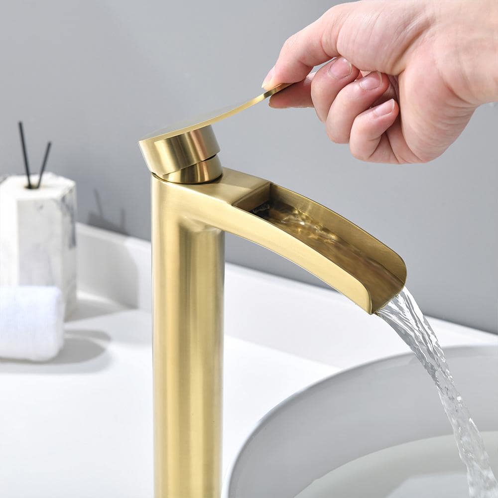Brushed Gold Tall Single Handle Bathroom Faucet