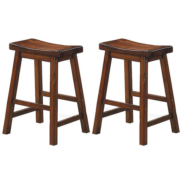 Home Decorators Collection 18 in. Warm Cherry Saddleback Stool (Set of 2) - DISCONTINUED