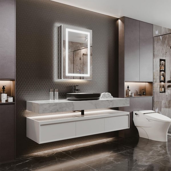 24 in. W x 36 in. H Rectangular Aluminum Recessed/Surface Mount LED Medicine Cabinet with Mirror, 10X Magnifier, Left