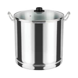 32 Qt. Aluminum Steamer Stock Pot in Silver with Glass Lid