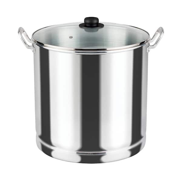 VASCONIA 32 Qt. Aluminum Steamer Stock Pot in Silver with Glass Lid