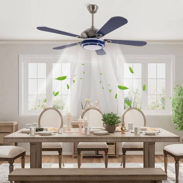 OUKANING 52 in. Indoor Blue and Silver Mute Ceiling Fan for Dining