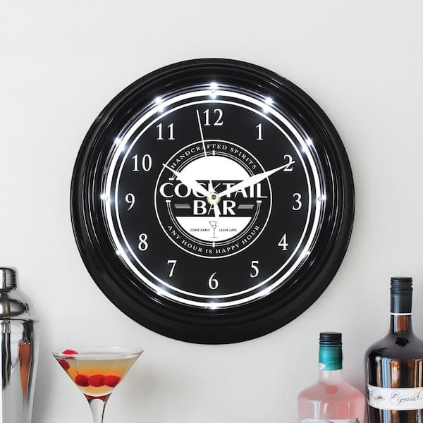 Cocktail Bar LED Wall Clock-Happy Hour Bar-Themed Home Decor 12 in.