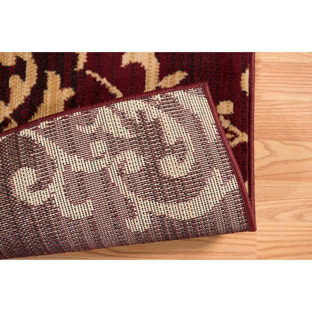 Burgundy and Beige Rectangular Synthetic Area Rug, 7'10" x 10'6"
