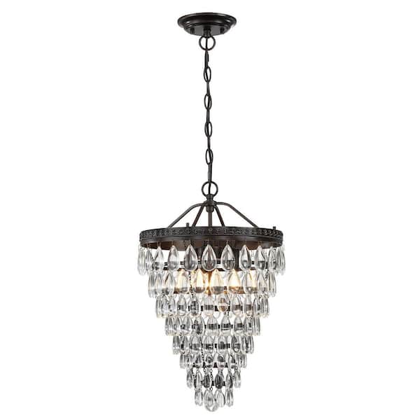 PUDO 13 in. 2-Light Triangular White Chandelier with Black Iron Lacquer Base