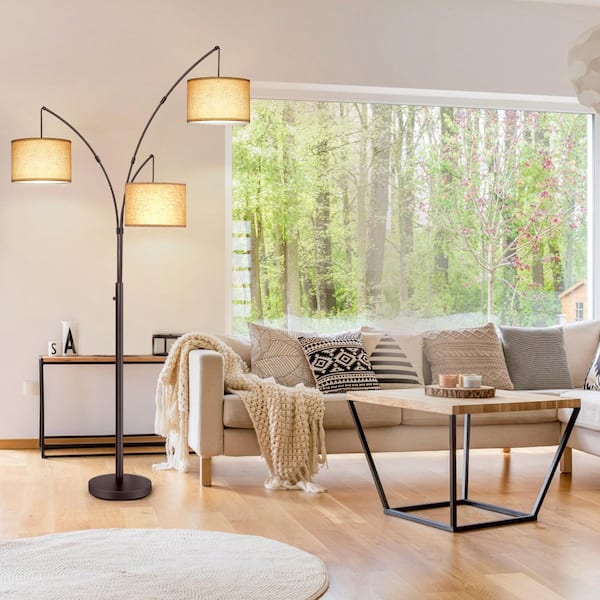BICIK 80 in. Mid-Century Modern 3-Light Adjustable LED Brown Arc