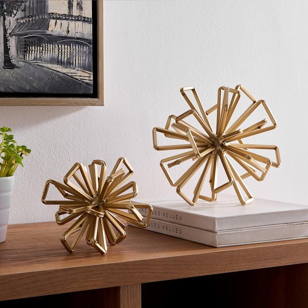 DANYA B 8.625 in. Geometric Gold Starburst Sculpture (Set of 2