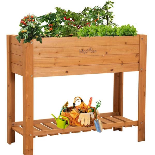 39 in. x 16 in. x 33 in. H Elevated Cedar Wood Raised Garden Bed with Shelf Outdoor Wooden Planter Box