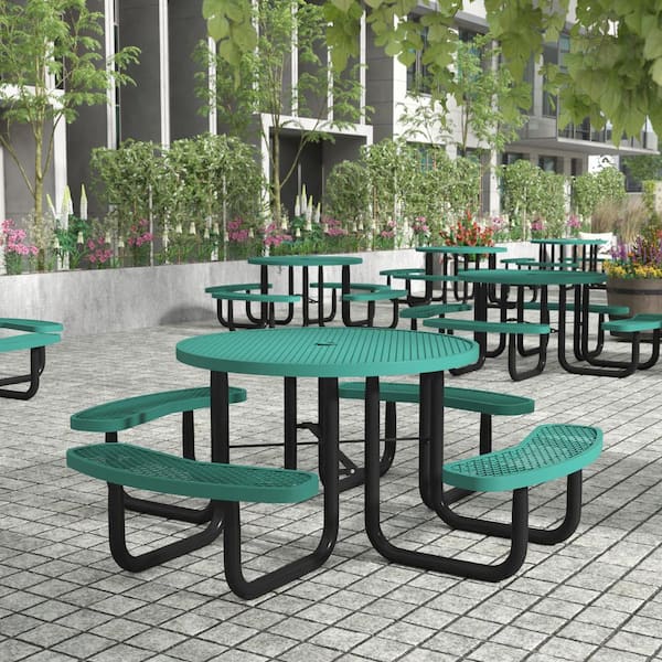 Carnegy Avenue Green Round Steel Outdoor Picnic Table CGA-SLR