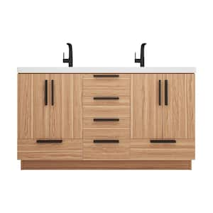 Carla 59 in. W x 20 in. D x 35 in. H Double Sink Freestanding Bath Vanity in White Oak with White Acrylic Top