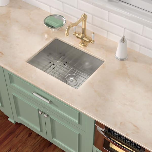 Sarlai 16.98 Gal. Brushed Nickel Undermount Laundry Sink with Bottom Grid