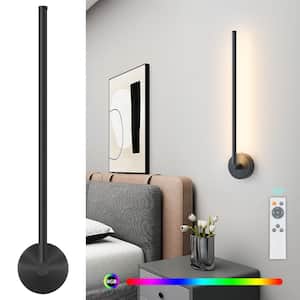 23.63 in. 2-Light Black LED Wall Sconce with Remote Control Dimmable Multicolor, DIY 350-Degree Rotate, Memory Function