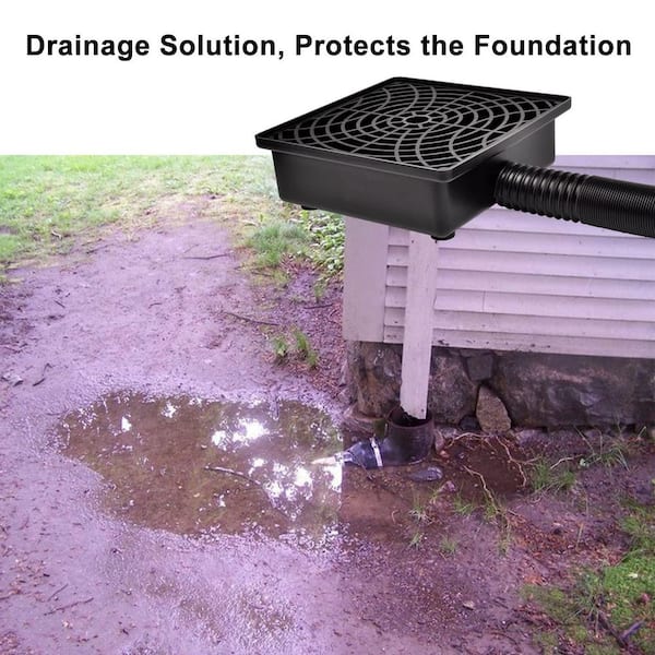 Angel Sar 12 in. x 12 in. Low Profile Catch Basin Drain Kit Downspout Extender, Pipe Stretched Length 16.4 ft.
