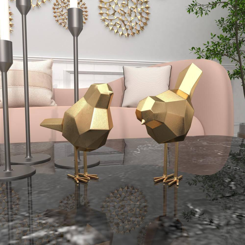 Gold Faceted Resin Bird Sculpture Set, 7" and 8"