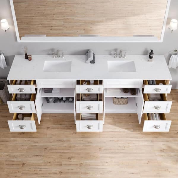 Epic 100 in. Double Sink White Bath Vanity with White Carrara Quartz Top (Assembled)