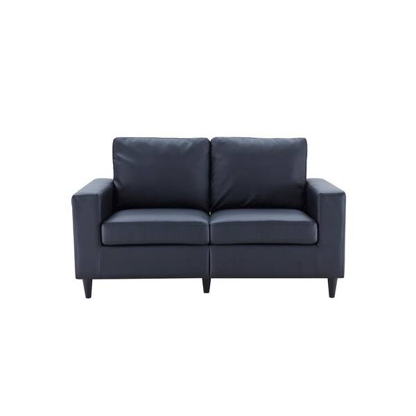 GODEER 60 in. W Black PU Leather 2-Seater Loveseat Couch Furniture