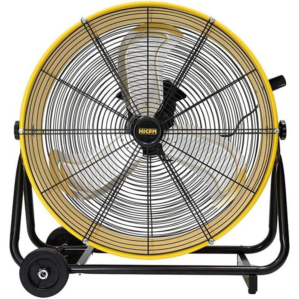  24 in. BLDC Drive Drum Fan in Yellow with Variable Speeds, High Efficiency DC Motor, 8,800 CFM, Aluminum Fan Blades