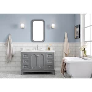 Queen 48 in. Cashmere Grey With Quartz Carrara Vanity Top With Ceramics White Basins and Mirror and Faucet
